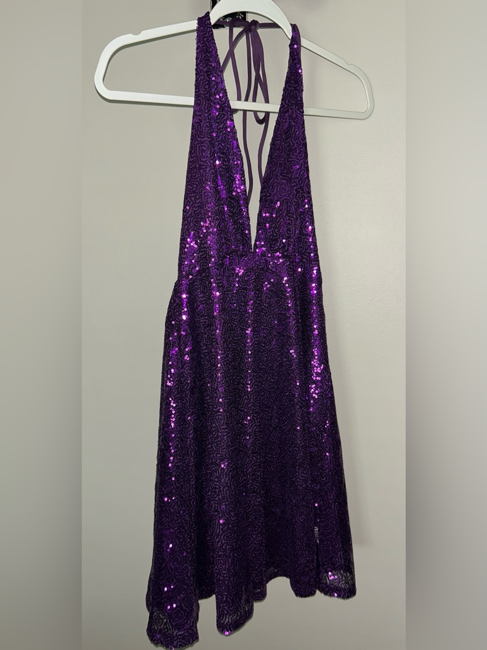 SHEIN Purple Sequin Halter Backless Mini Dress